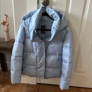 GAP Sky Blue Hooded Cropped Puffer Jacket